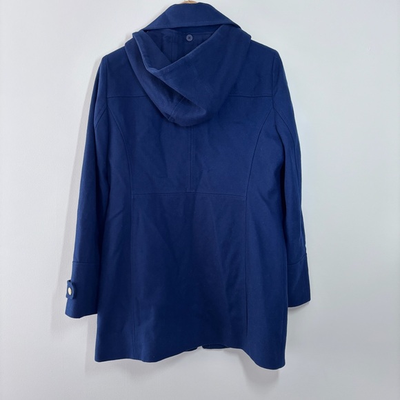 MICHAEL Michael Kors Blue Wool Blend Zip Up Collared Hooded Coat Size Medium - Picture 5 of 15